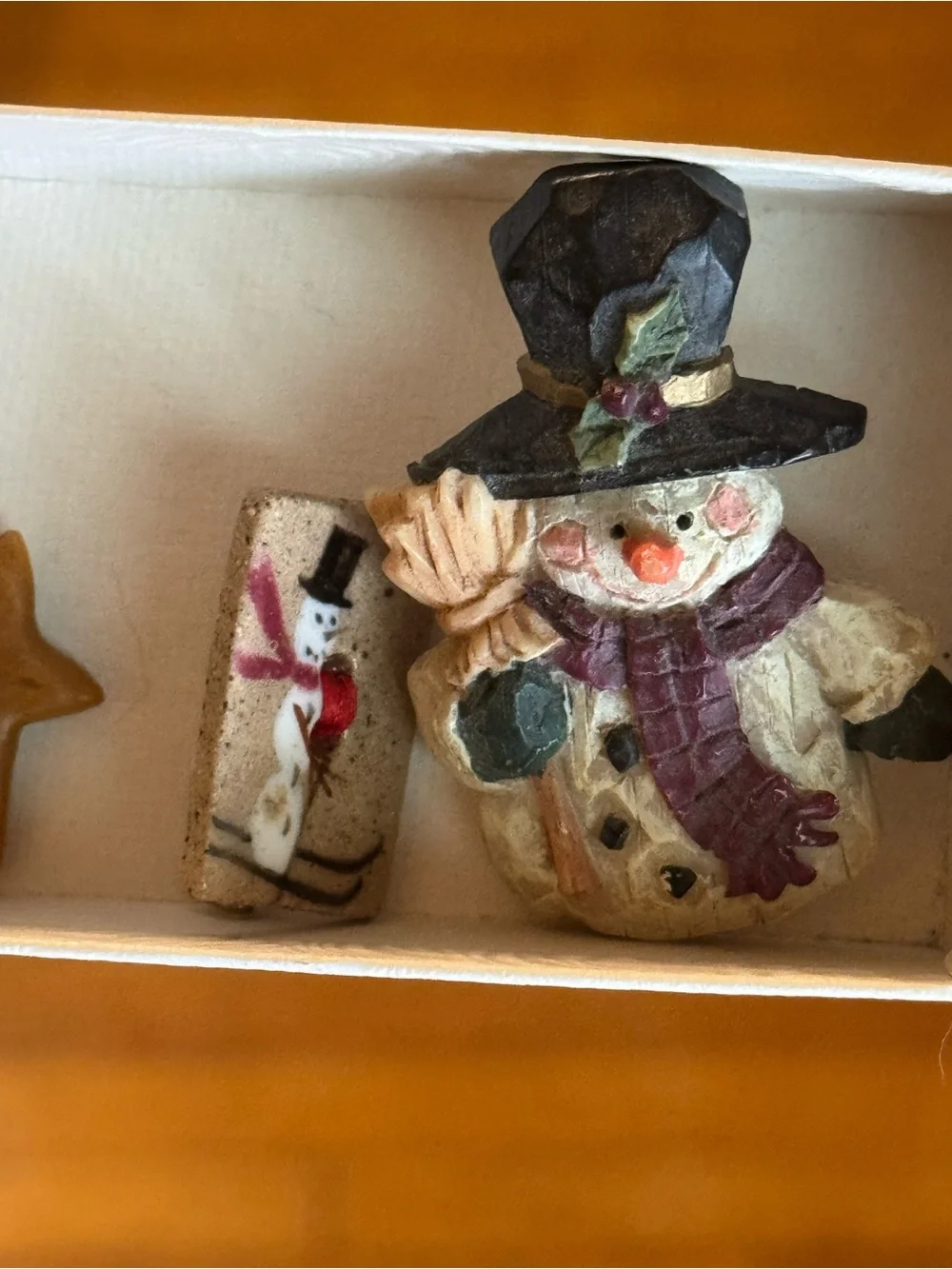 Snowman Figurine brooches, vintage